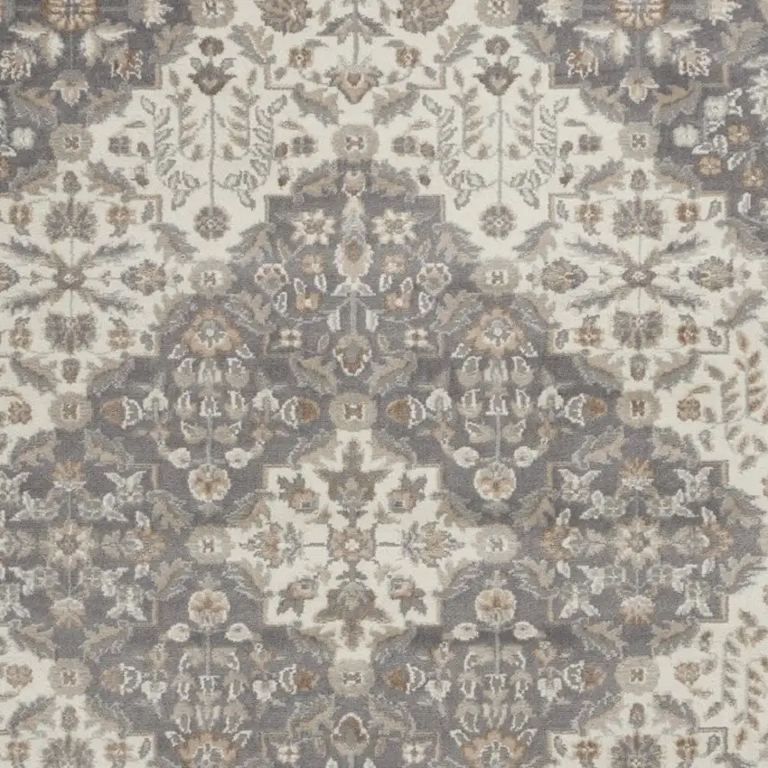 Ivory and Gray Floral Non Skid Area Rug Photo 9