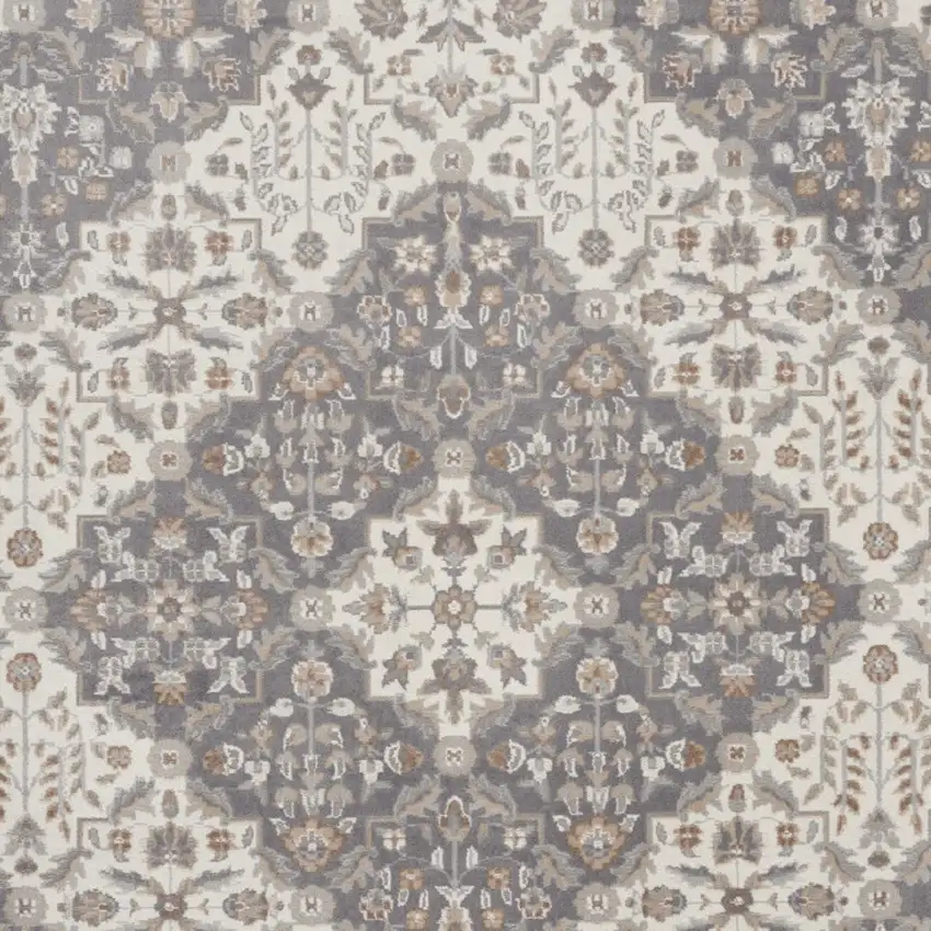 Ivory and Gray Floral Non Skid Area Rug Photo 9