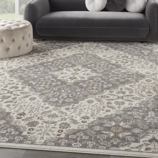 Ivory and Gray Floral Non Skid Area Rug Photo 3