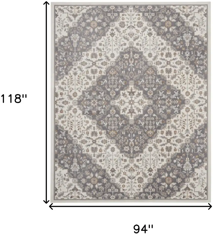 Ivory and Gray Floral Non Skid Area Rug Photo 3