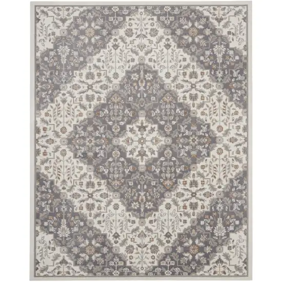 Ivory and Gray Floral Non Skid Area Rug Photo 9
