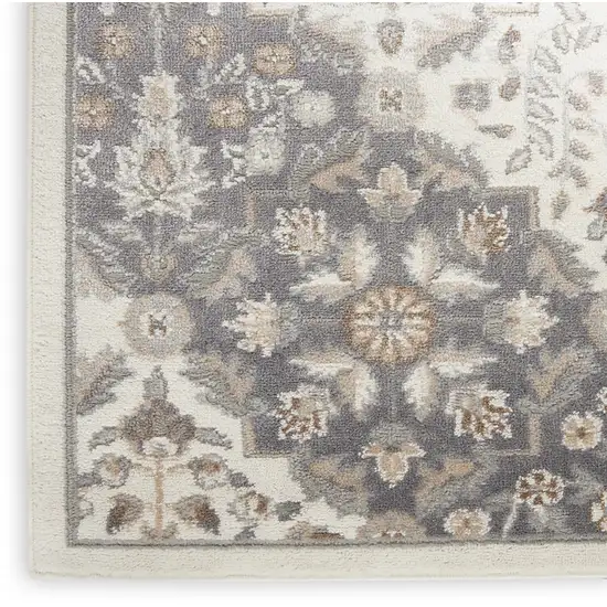 Ivory and Gray Floral Non Skid Area Rug Photo 8