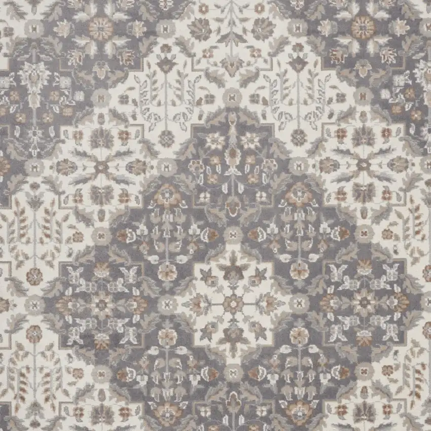 Ivory and Gray Floral Non Skid Area Rug Photo 9