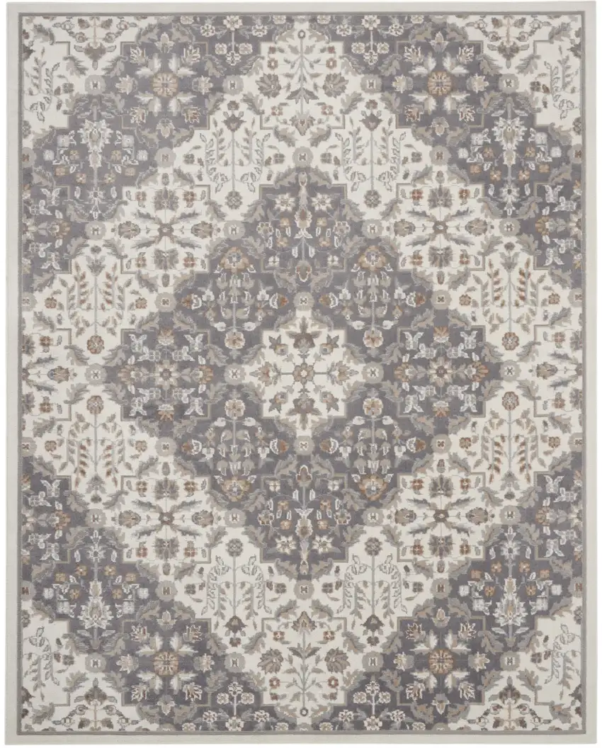 Ivory and Gray Floral Non Skid Area Rug Photo 2
