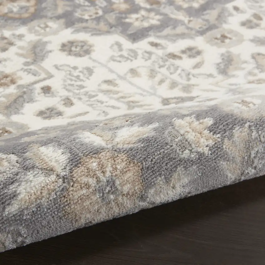 Ivory and Gray Floral Non Skid Area Rug Photo 7
