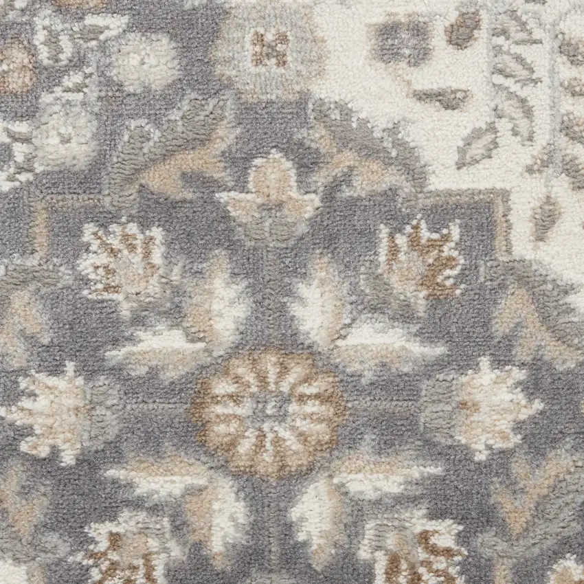 Ivory and Gray Floral Non Skid Area Rug Photo 2