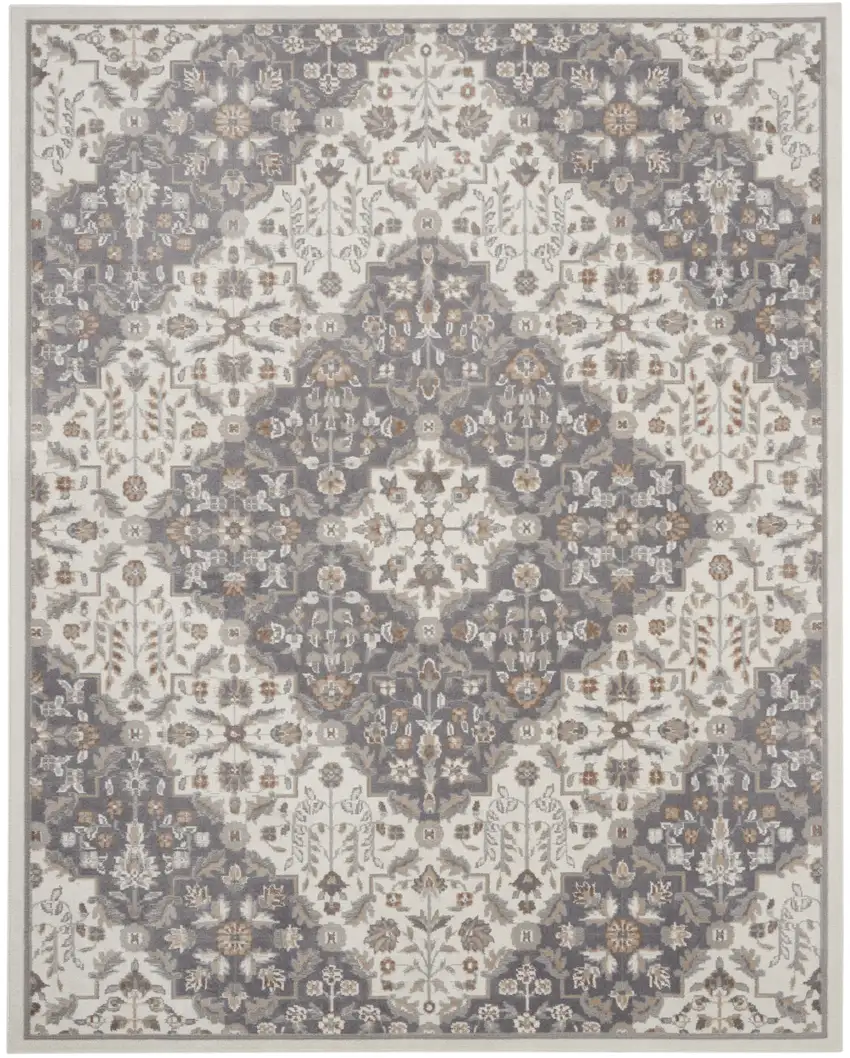 Ivory and Gray Floral Non Skid Area Rug Photo 1