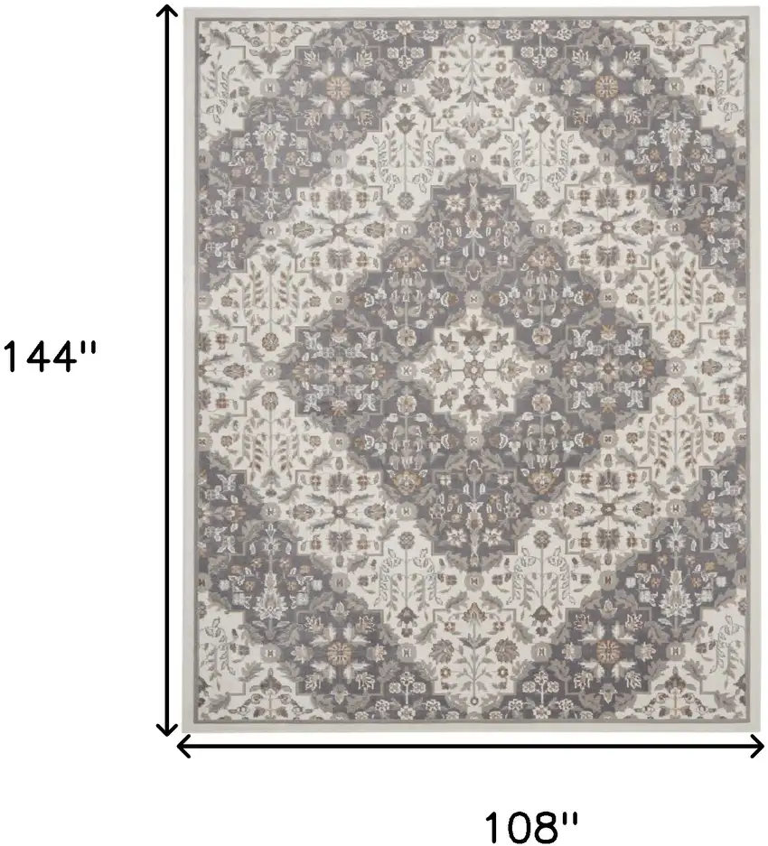 Ivory and Gray Floral Non Skid Area Rug Photo 3