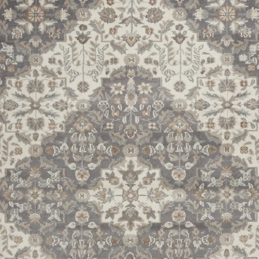 Ivory and Gray Floral Non Skid Area Rug Photo 9