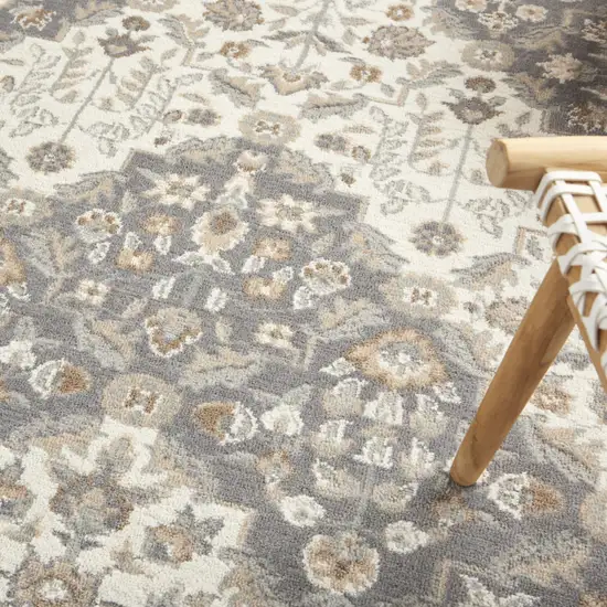 Ivory and Gray Floral Non Skid Area Rug Photo 7