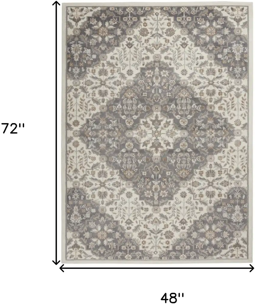 Ivory and Gray Floral Non Skid Area Rug Photo 3
