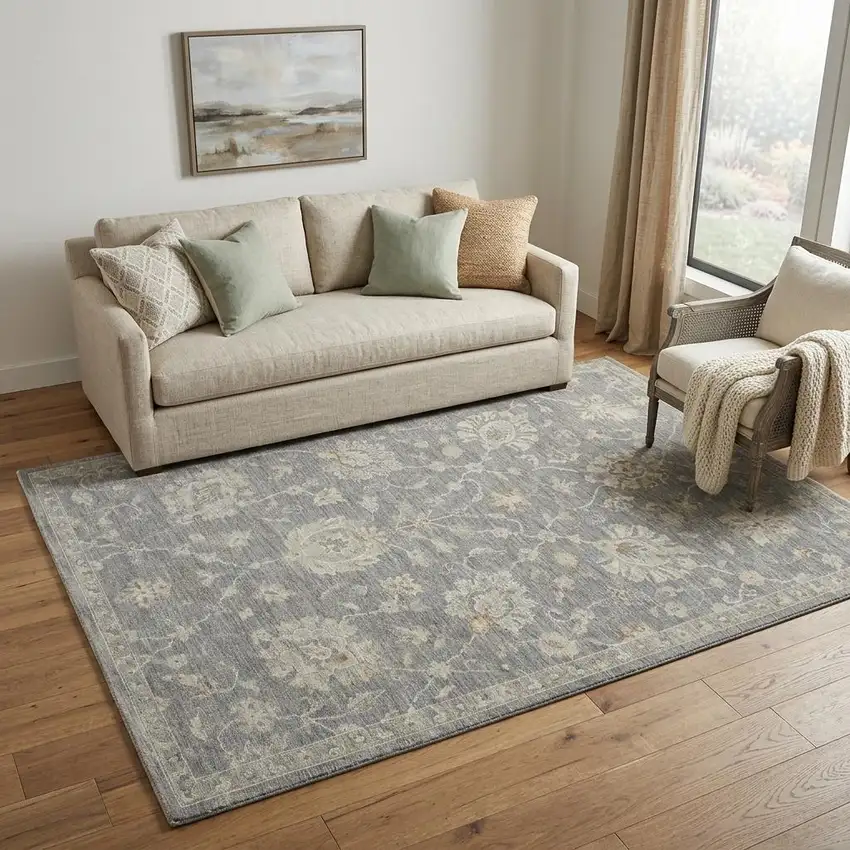 Ivory And Gray Floral Medallion Area Rug Photo 1