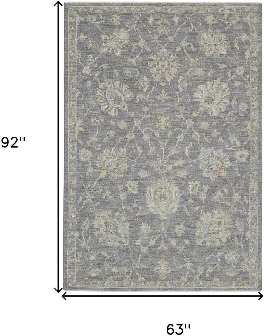 Ivory and Gray Floral Power Loom Area Rug Photo 3