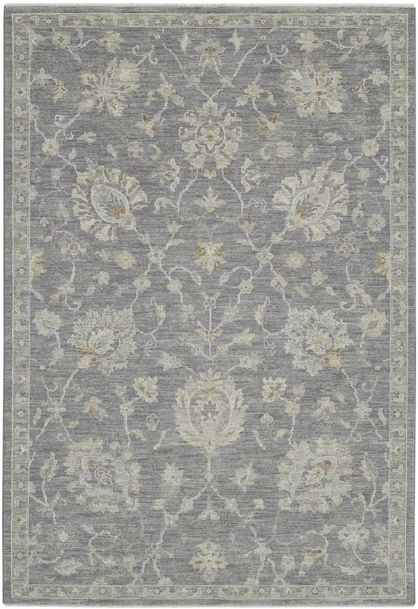Ivory and Gray Floral Power Loom Area Rug Photo 2