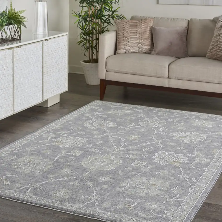 Ivory And Gray Floral Medallion Area Rug Photo 4