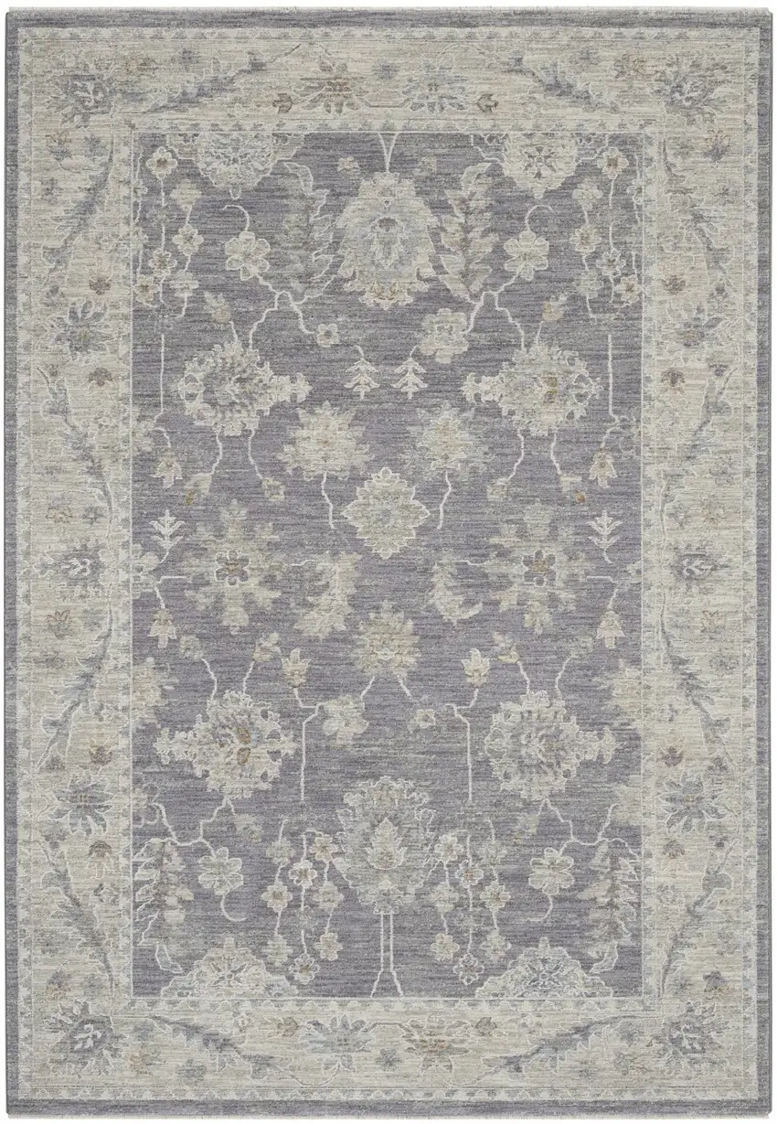 Ivory and Gray Floral Power Loom Area Rug Photo 1