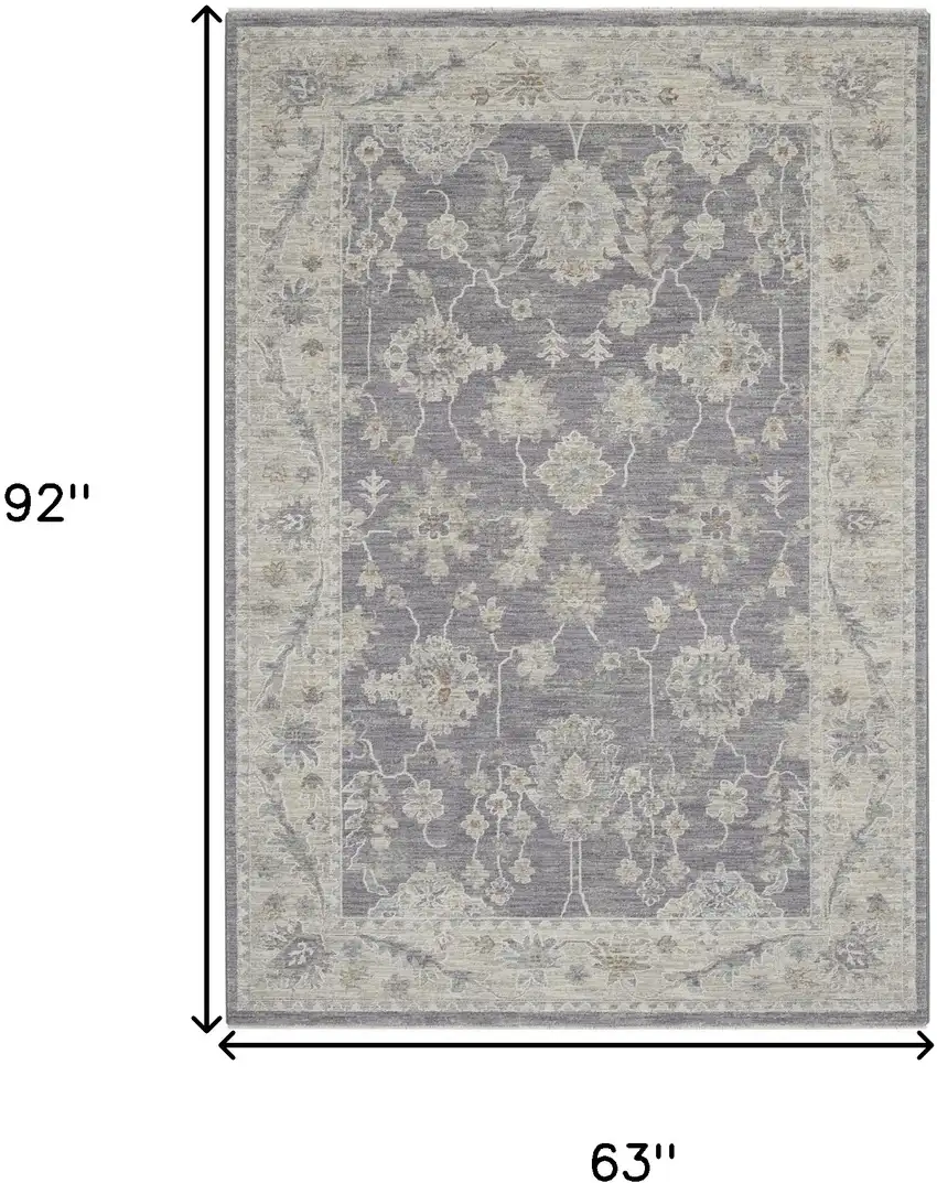 Ivory and Gray Floral Power Loom Area Rug Photo 3