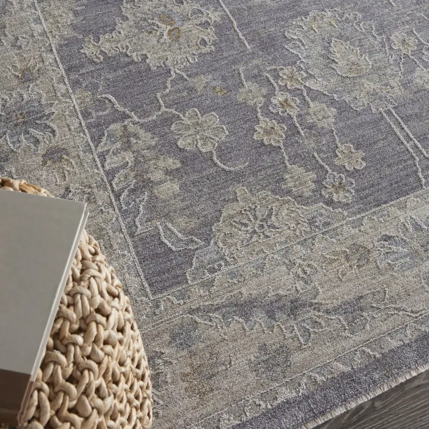 Ivory and Gray Floral Power Loom Area Rug Photo 7