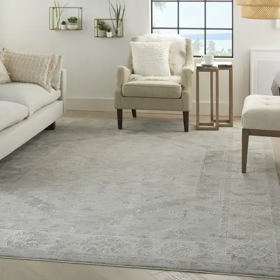 Ivory and Gray Floral Power Loom Area Rug Photo 5