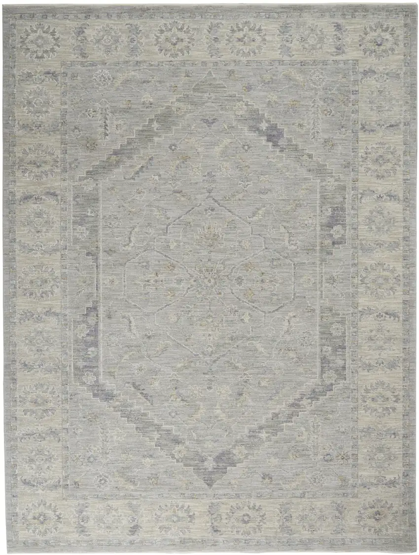 Ivory and Gray Floral Power Loom Area Rug Photo 8