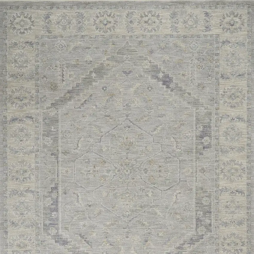 Ivory and Gray Floral Power Loom Area Rug Photo 7