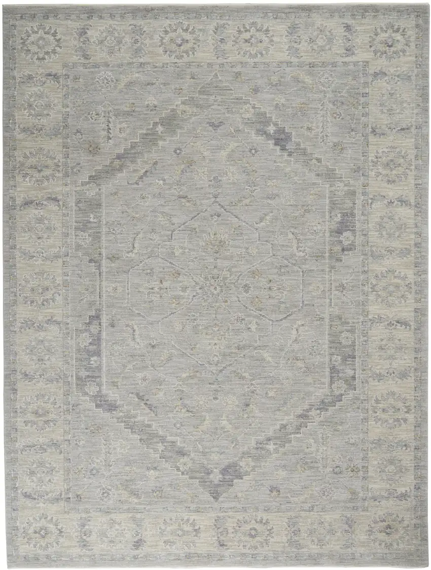 Ivory and Gray Floral Power Loom Area Rug Photo 2