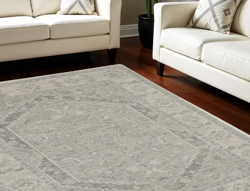 Ivory and Gray Floral Power Loom Area Rug Photo 1