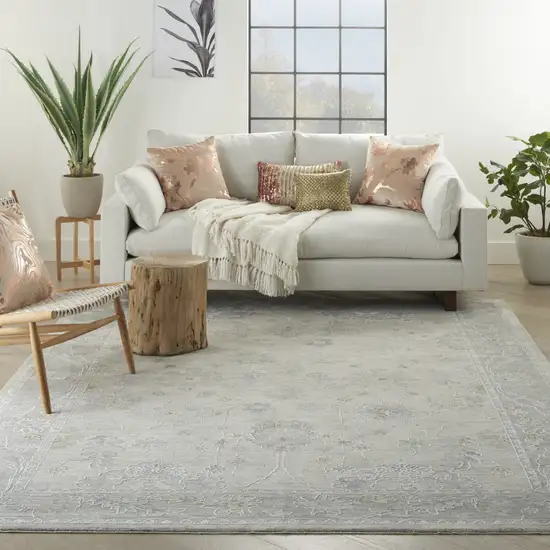 Ivory and Gray Floral Power Loom Area Rug Photo 4