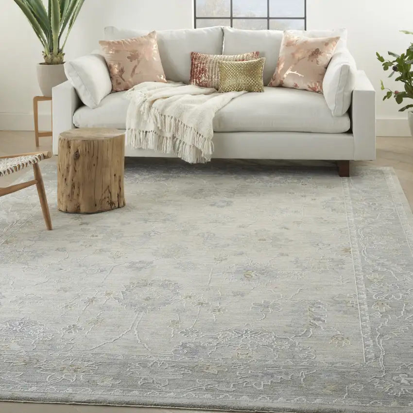 Ivory and Gray Floral Power Loom Area Rug Photo 3