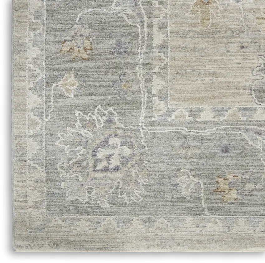 Ivory and Gray Floral Power Loom Area Rug Photo 6