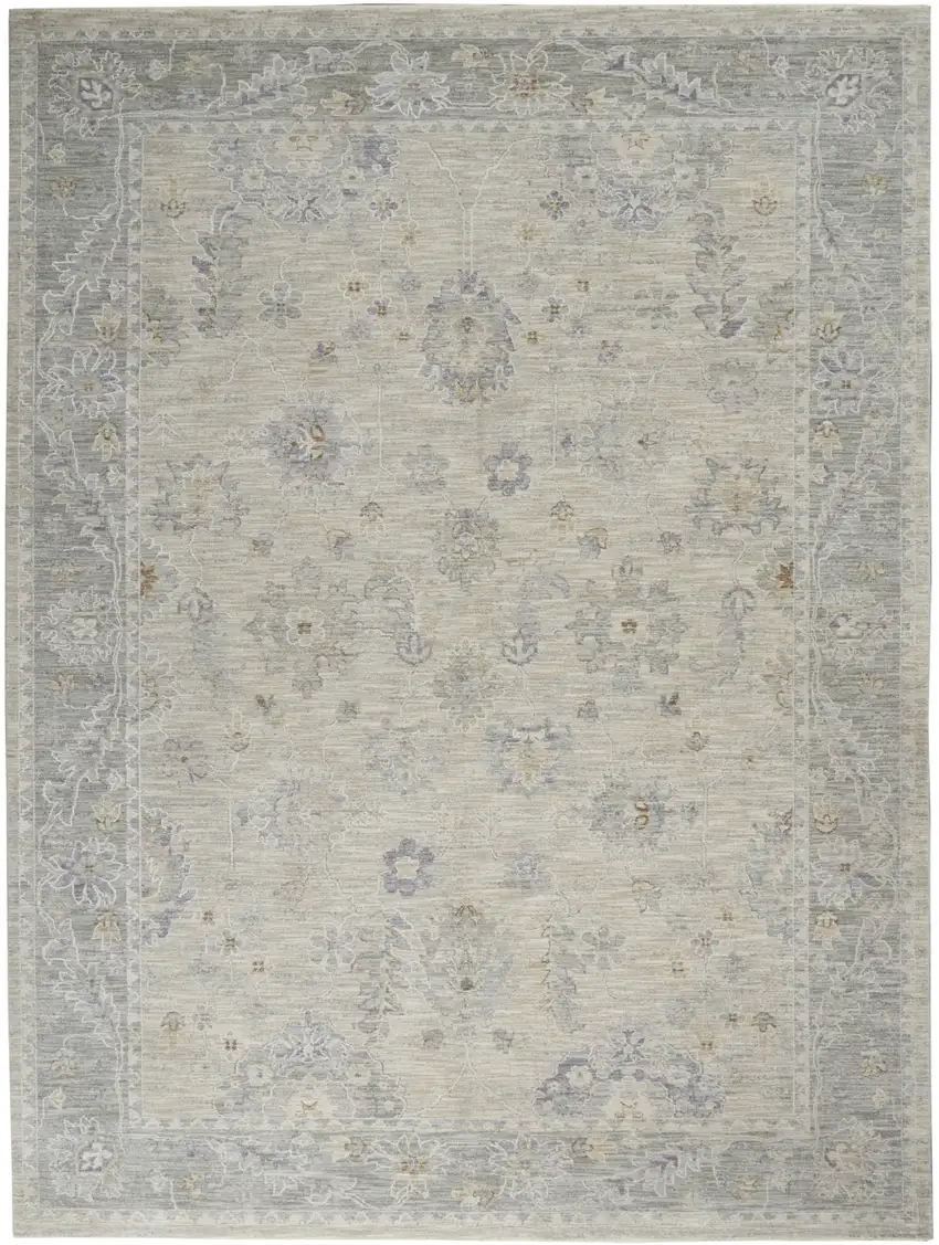 Ivory and Gray Floral Power Loom Area Rug Photo 1
