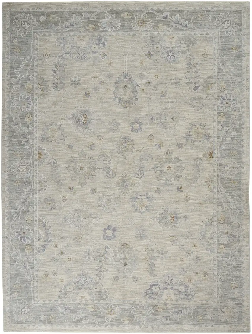 Ivory and Gray Floral Power Loom Area Rug Photo 2
