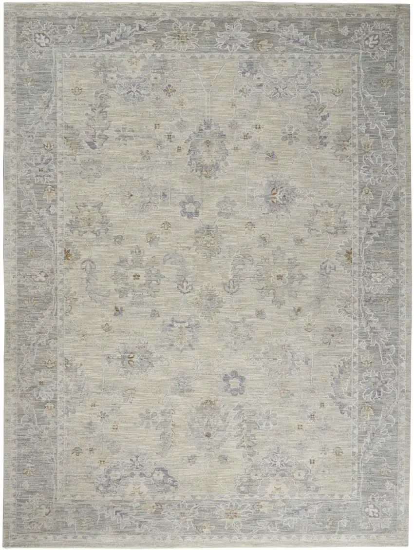 Ivory and Gray Floral Power Loom Area Rug Photo 9