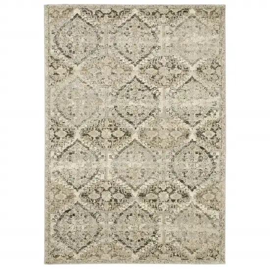 Ivory And Gray Trellis Distressed Area Rug Photo 5
