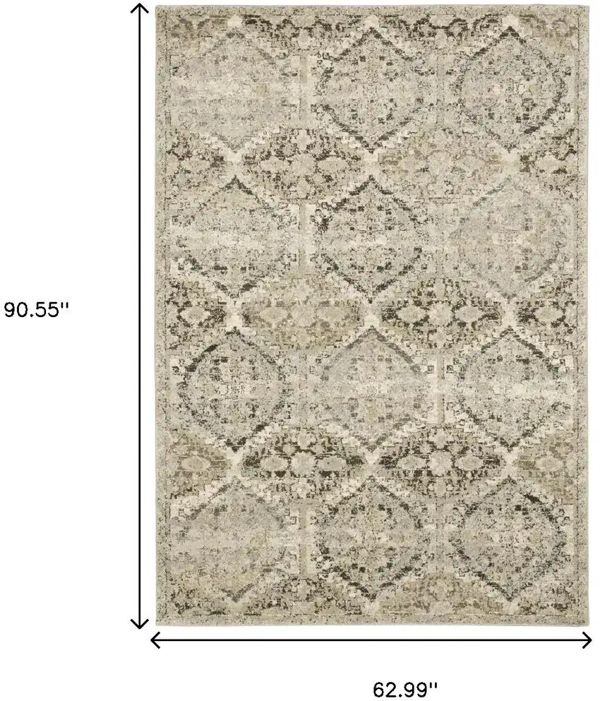 Ivory And Gray Trellis Distressed Area Rug Photo 3