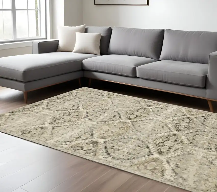 Ivory And Gray Trellis Distressed Area Rug Photo 1