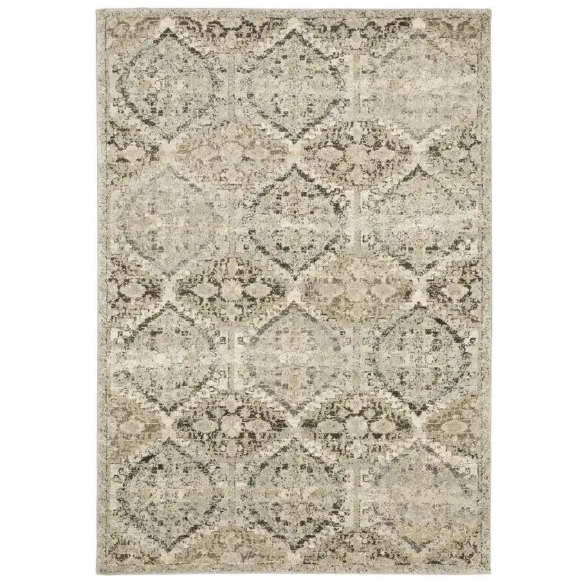 Ivory And Gray Trellis Distressed Area Rug Photo 5