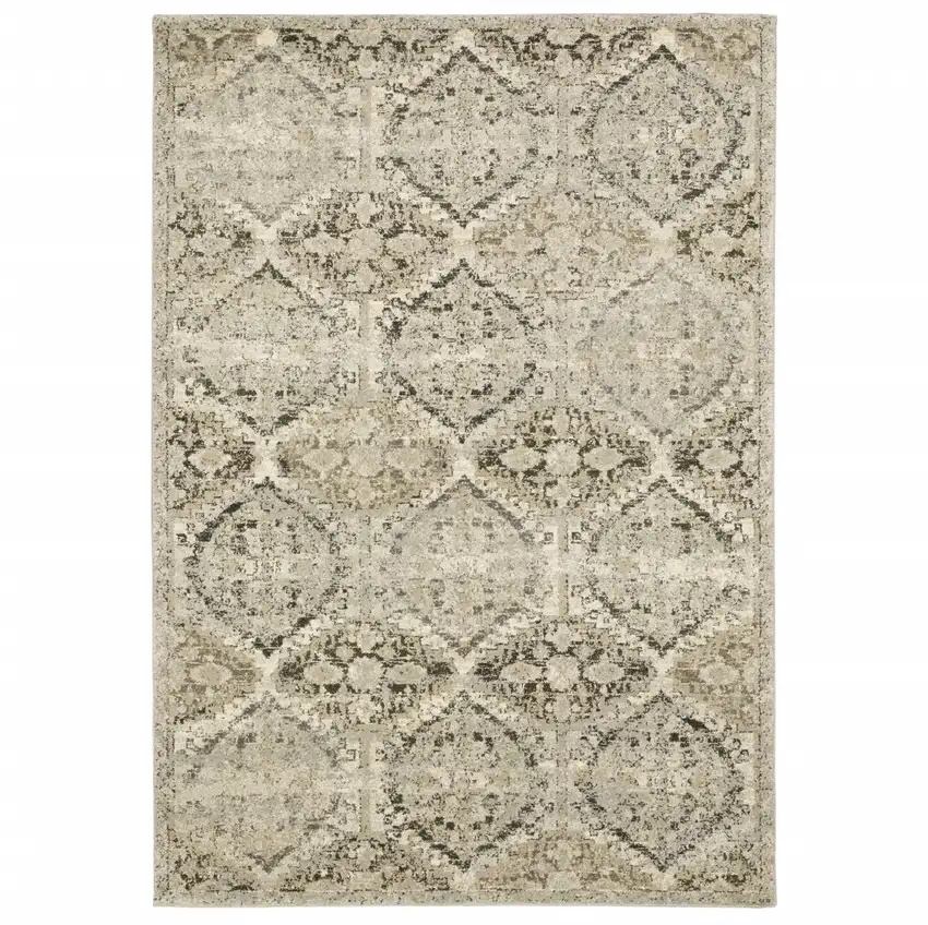 Ivory and Gray Floral Trellis Indoor Area Rug Photo 1