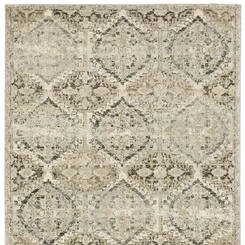 Ivory And Gray Trellis Distressed Area Rug Photo 5