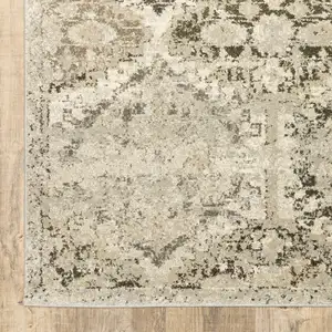 Photo of Ivory and Gray Floral Trellis Indoor Runner Rug