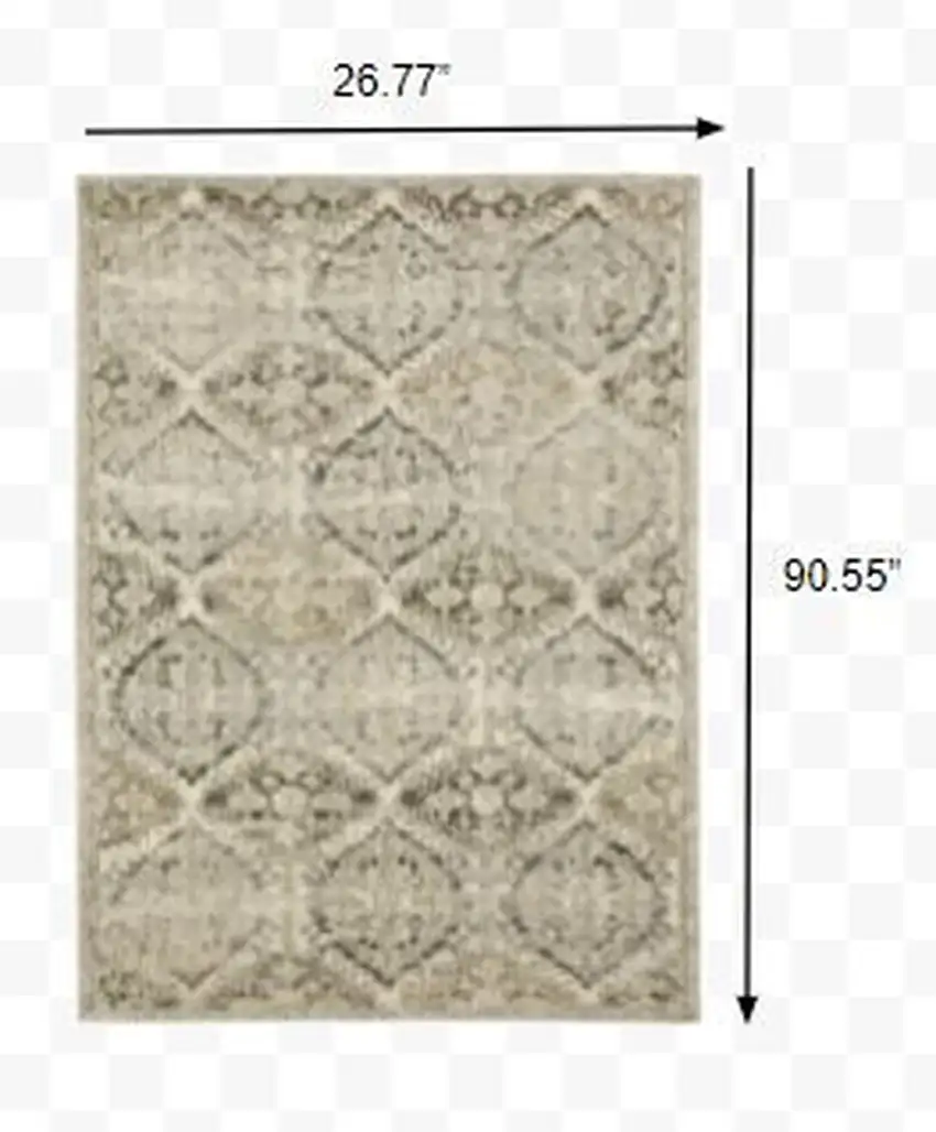 Ivory and Gray Floral Trellis Indoor Runner Rug Photo 3
