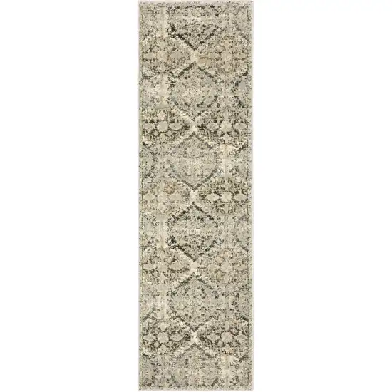 2' X 8' Ivory And Gray Floral Trellis Indoor Runner Rug Photo 2