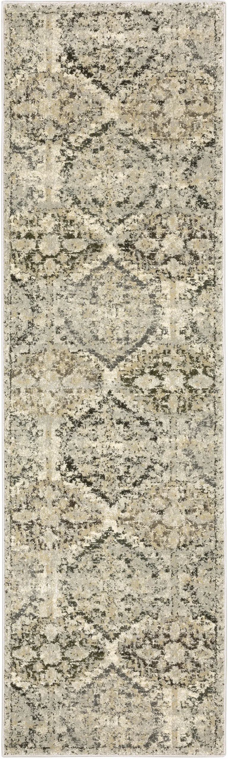 Ivory and Gray Floral Trellis Indoor Runner Rug Photo 4