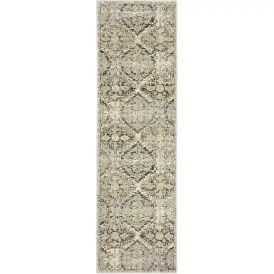2' X 8' Ivory And Gray Floral Trellis Indoor Runner Rug Photo 3