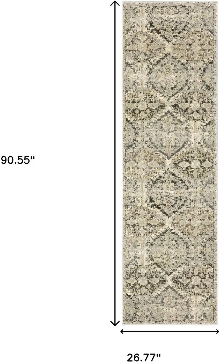 2' X 8' Ivory And Gray Floral Trellis Indoor Runner Rug Photo 6