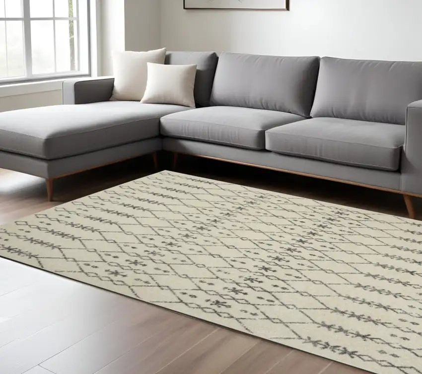 Gray And Ivory Geometric Distressed Area Rug Photo 2