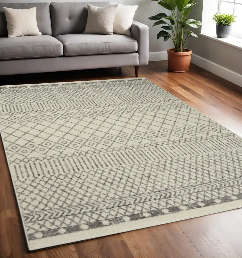 Gray And Ivory Geometric Distressed Area Rug Photo 2