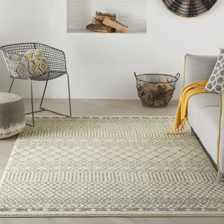 Ivory and Gray Geometric Area Rug Photo 7