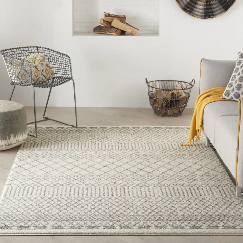 Gray And Ivory Geometric Distressed Area Rug Photo 6