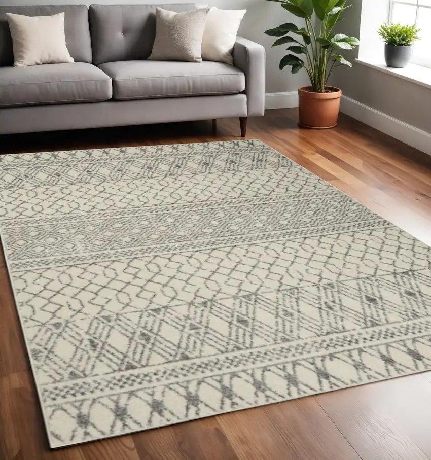 Gray And Ivory Geometric Area Rug Photo 2
